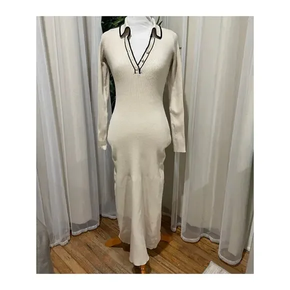 Beige Long Knitted Bodycon dress size Small (4) - Picture 1 of 4